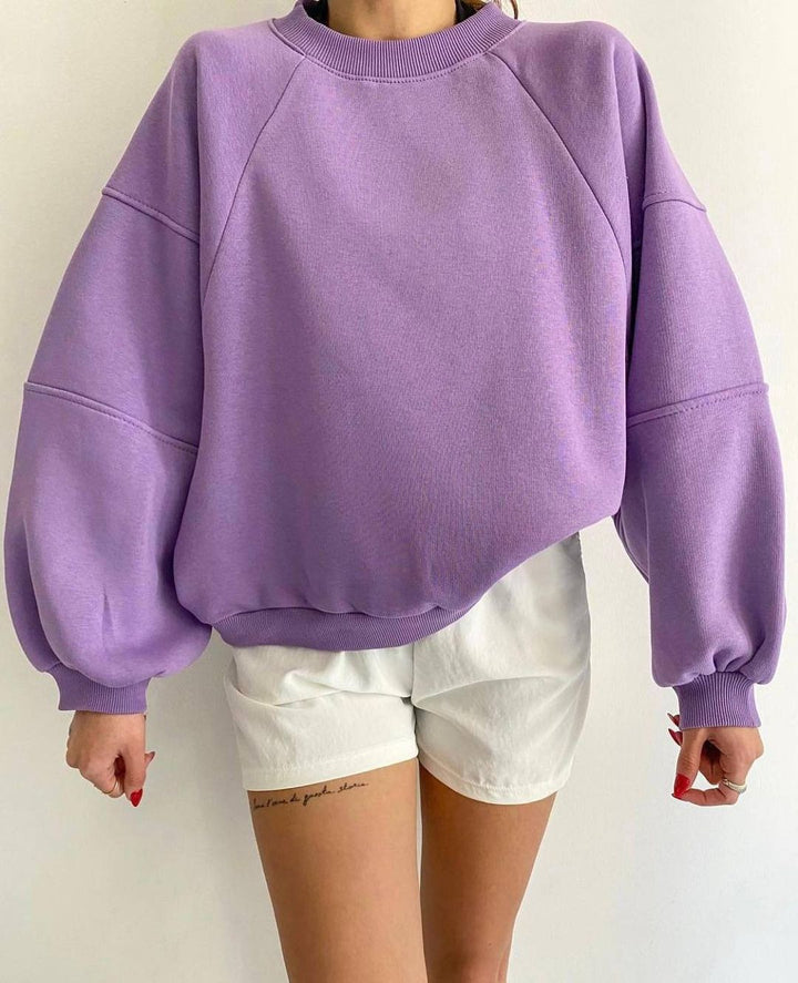 Sweatshirt femme oversize coton mélangé – col rond – gris chiné, beige sable, lavande, blanc cassé – S à XL