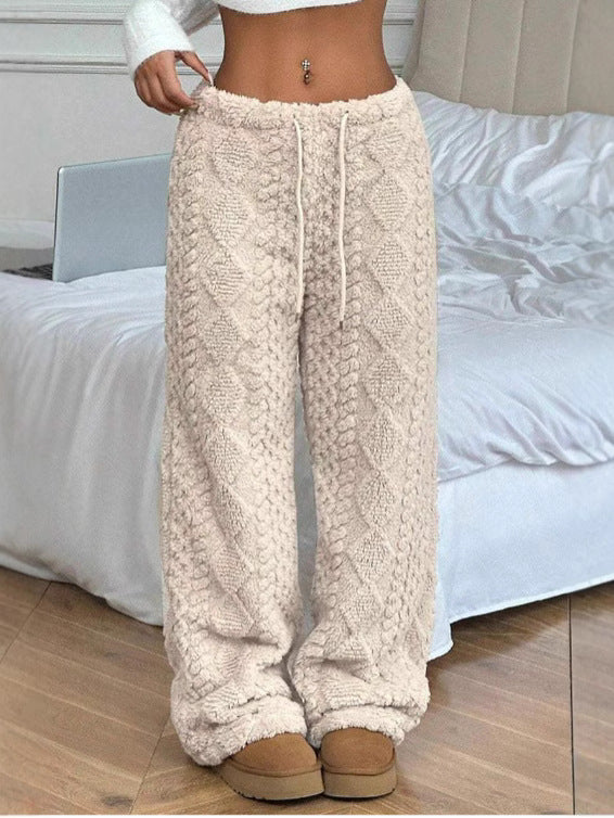 Pantalon Décontracté En Peluche Jacquard Pour Femmes – Pantalon Chaud Ample Mode Automne/Hiver