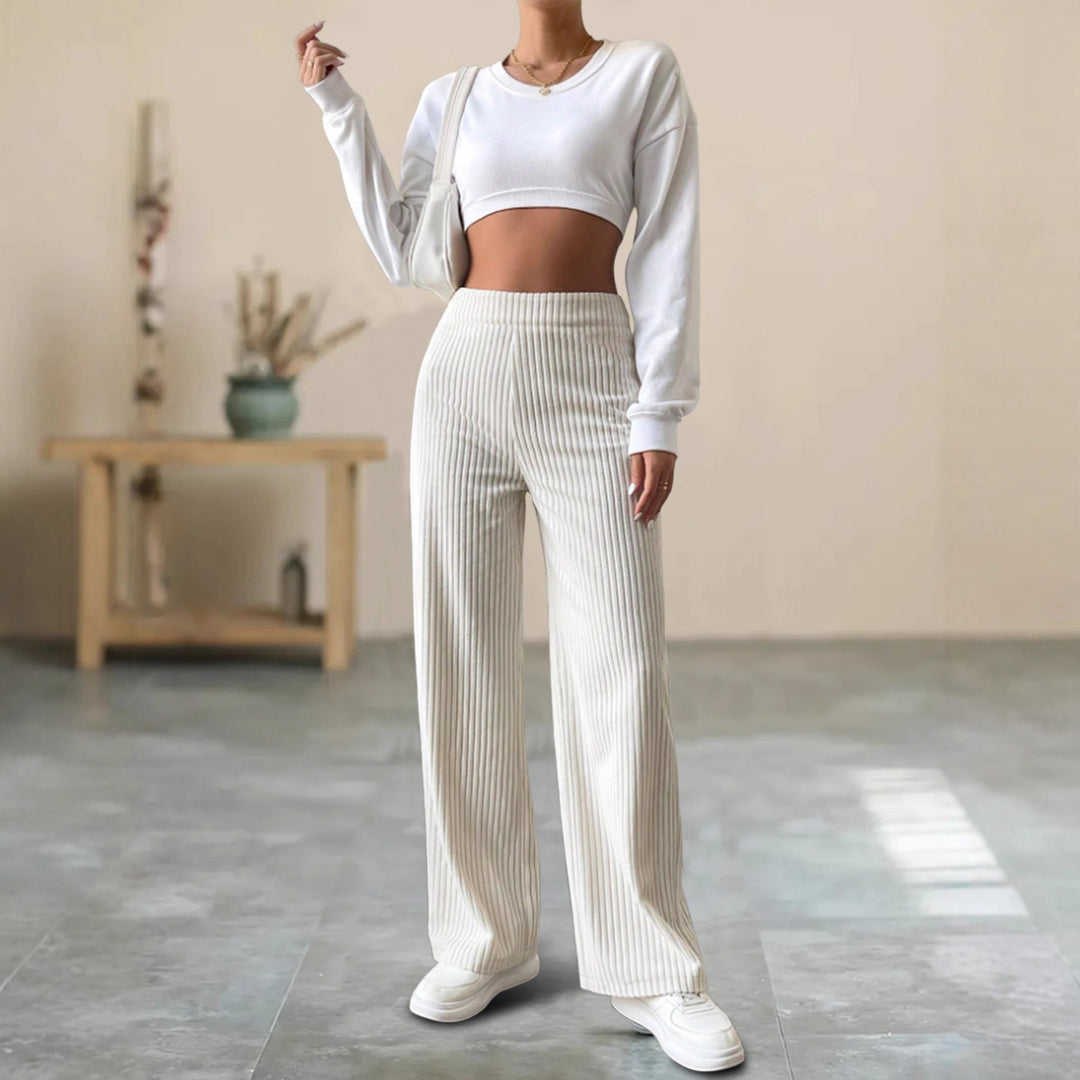Pantalon Rayé Taille Haute Ample Décontracté Pour Femmes – Pantalon Chic Automne/Hiver