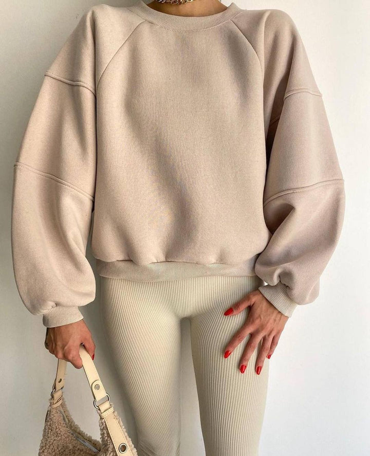 Sweatshirt femme oversize coton mélangé – col rond – gris chiné, beige sable, lavande, blanc cassé – S à XL