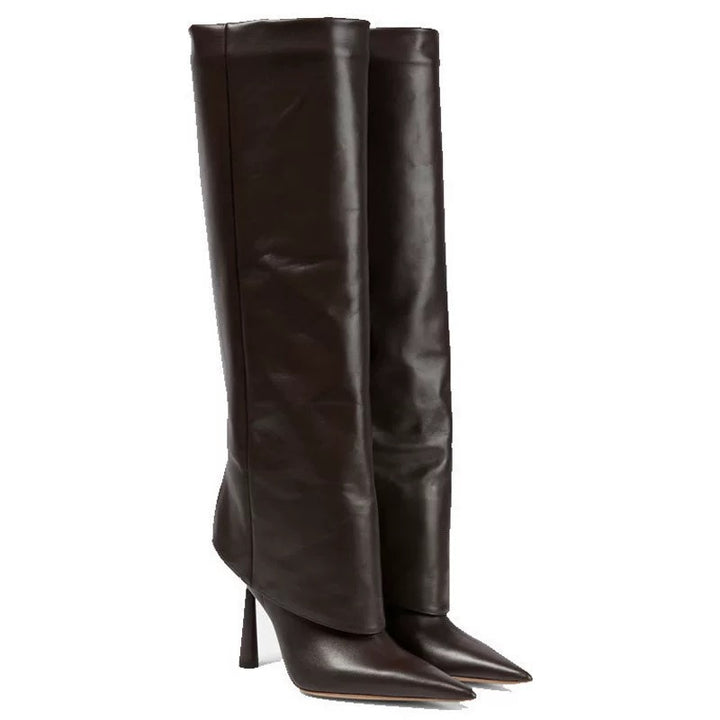 Bottes Hautes Femme Pointues En Cuir – Design Élégant Et Intemporel Pour La Saison Automne Hiver