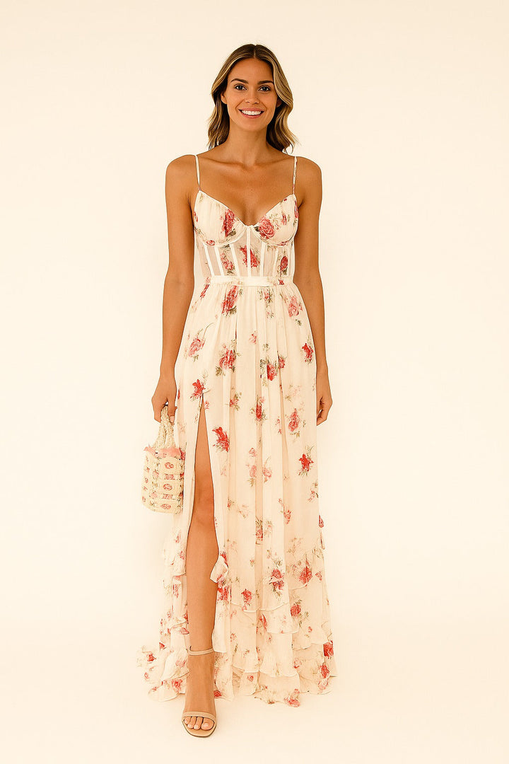 Robe Longue Fleurie – Bretelles Fines & Élégance Bohème