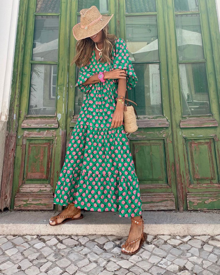 Robe Longue Bohème | Imprimé Géométrique & Tissu Fluide