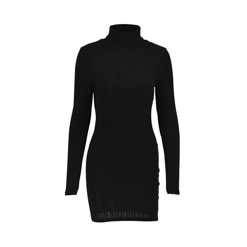 Robe Pull Côtelée | Col Montant | Moulante et Chic