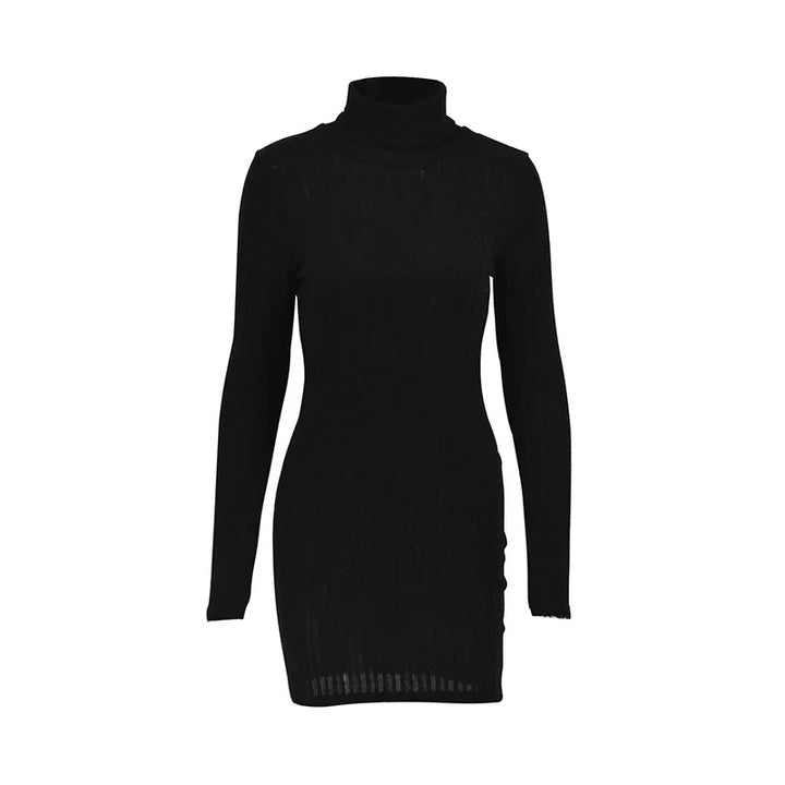 Robe Pull Côtelée | Col Montant | Moulante et Chic