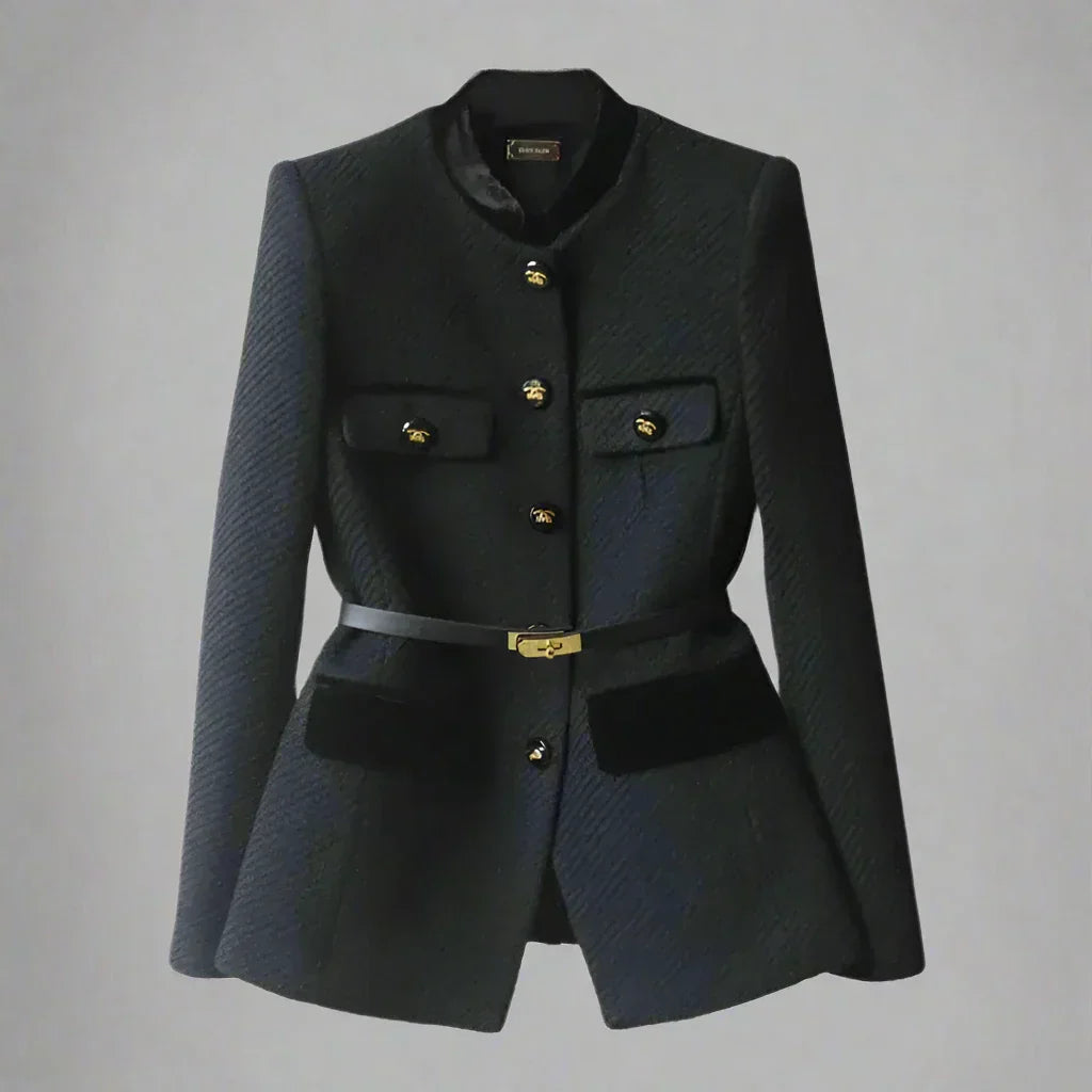 Veste Structurée à Ceinture | Col Officier | Élégance Intemporelle