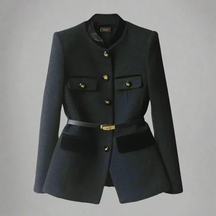 Veste Structurée à Ceinture | Col Officier | Élégance Intemporelle