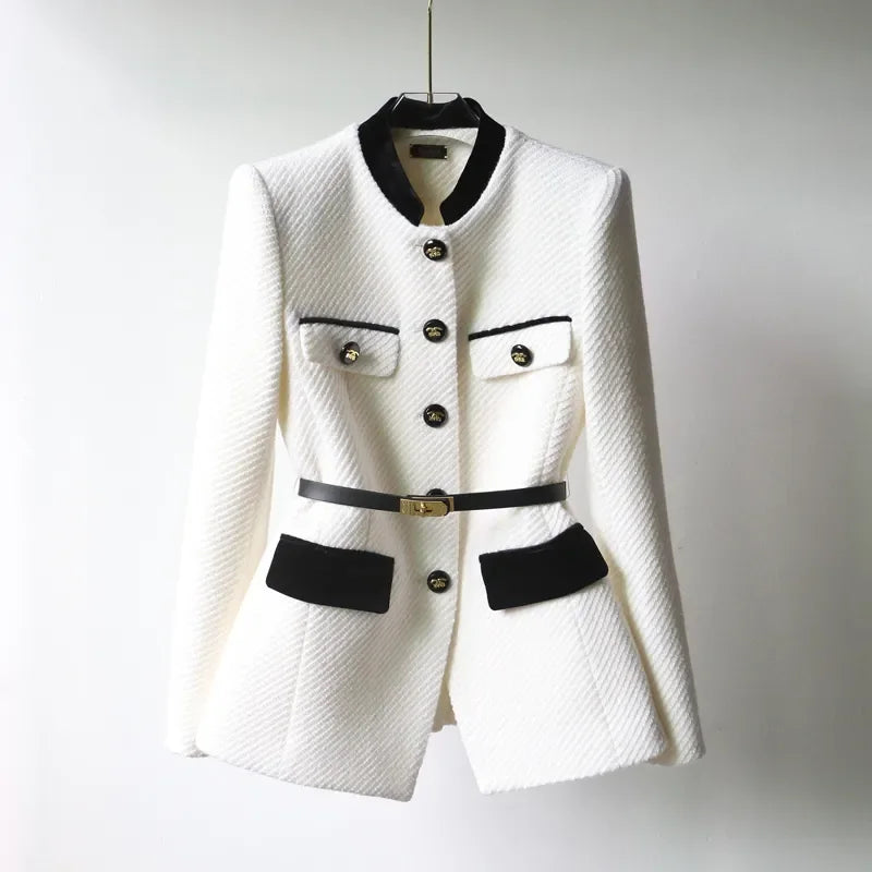 Veste Structurée à Ceinture | Col Officier | Élégance Intemporelle