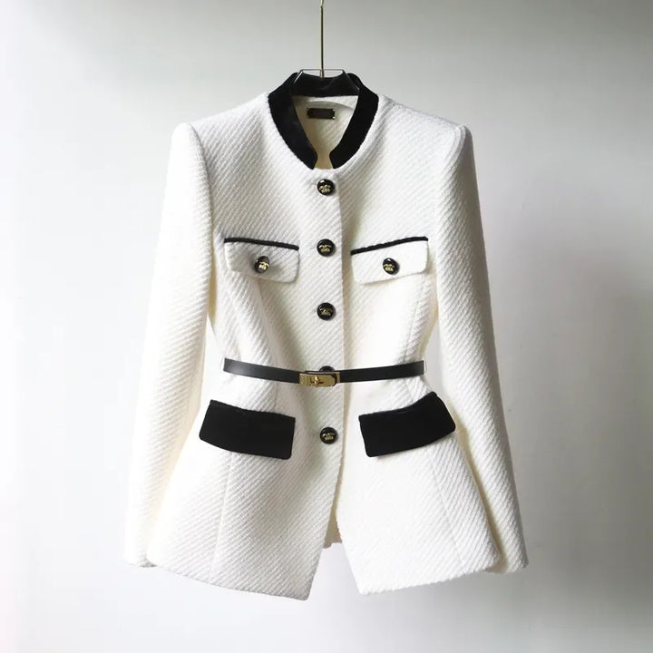 Veste Structurée à Ceinture | Col Officier | Élégance Intemporelle