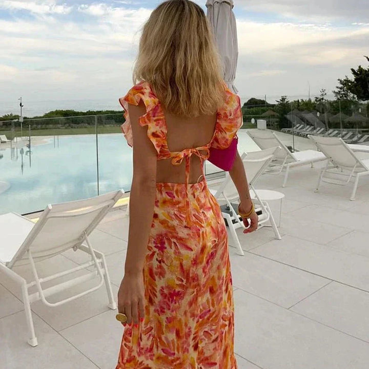 Bonnita | Robe maxi à imprimé floral et volants pour femmes