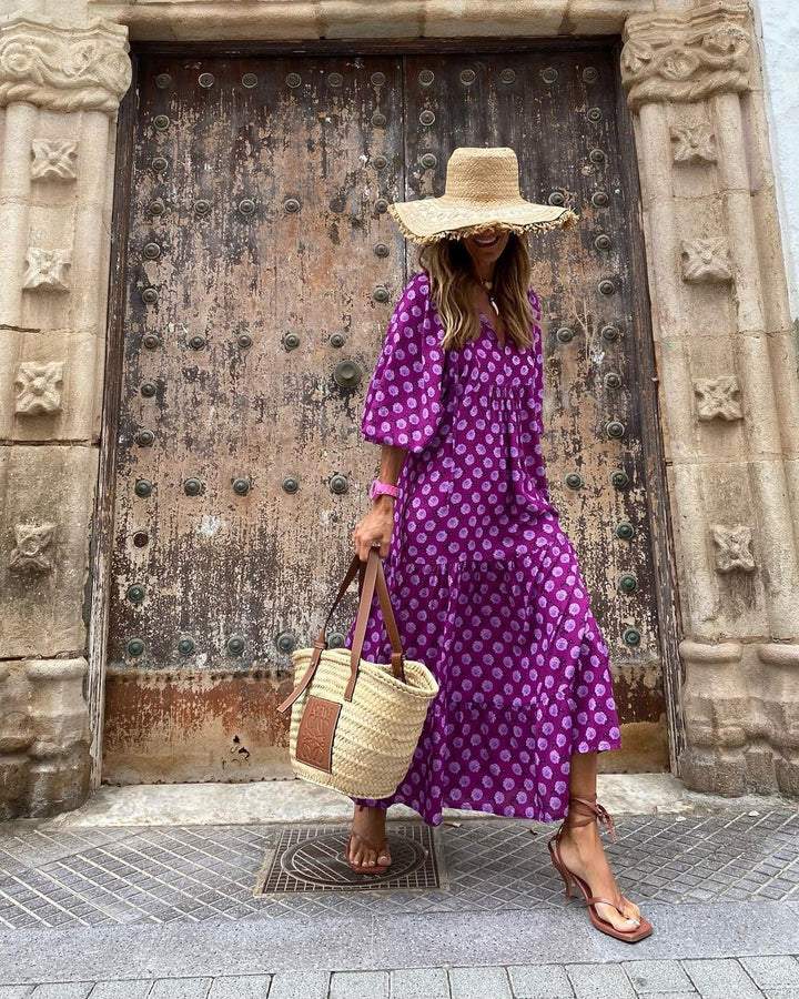 Robe Longue Bohème | Imprimé Géométrique & Tissu Fluide
