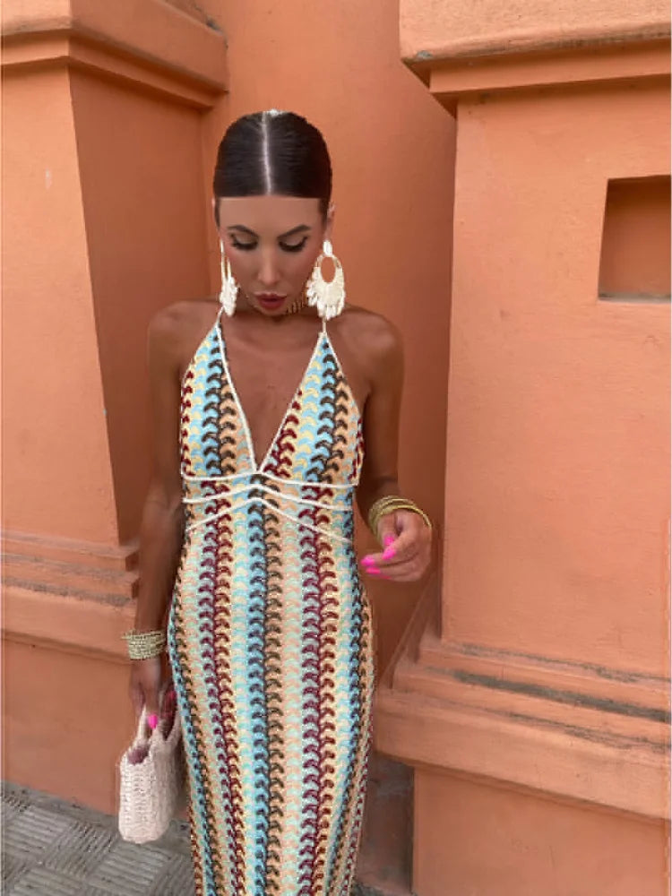 Tribal & Sensuelle – Robe Longue Dos Nu Sable d’Été