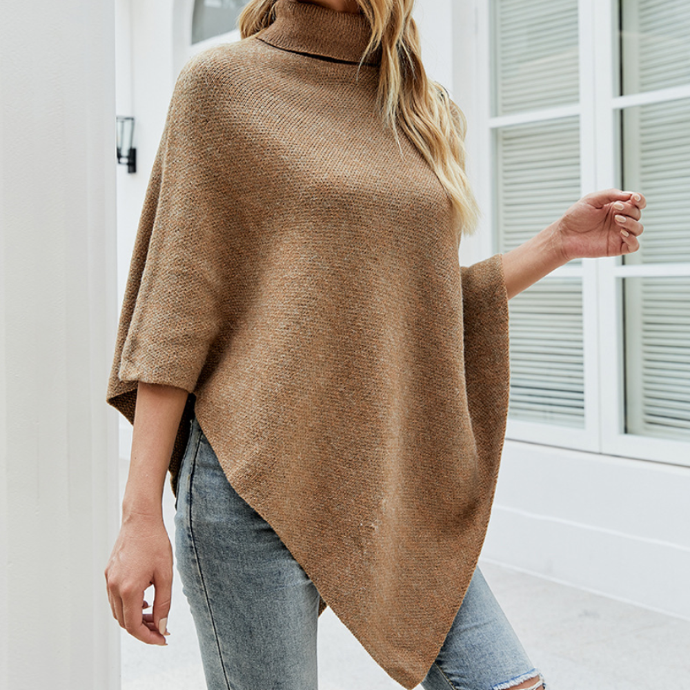 Poncho en Maille | Col Montant | Élégant et Asymétrique