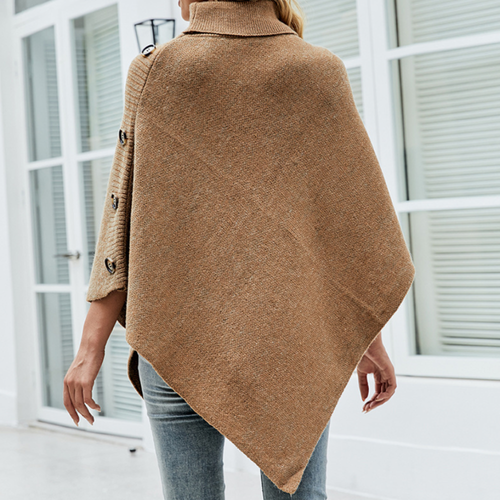 Poncho en Maille | Col Montant | Élégant et Asymétrique