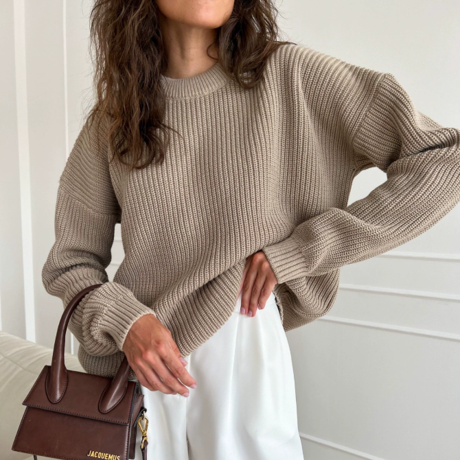 Pull oversize femme en maille – bleu ciel, lavande, rose fuchsia, blanc cassé, beige taupe – du S au XL