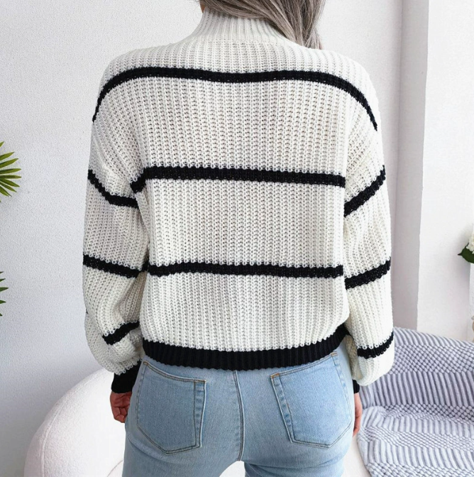 Pull femme col montant en maille douce – blanc, kaki, vert foncé – du S au XL