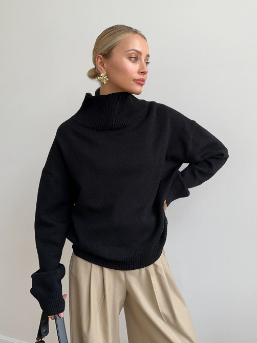 Pull col roulé femme oversize en tricot chaud – plusieurs couleurs automne-hiver