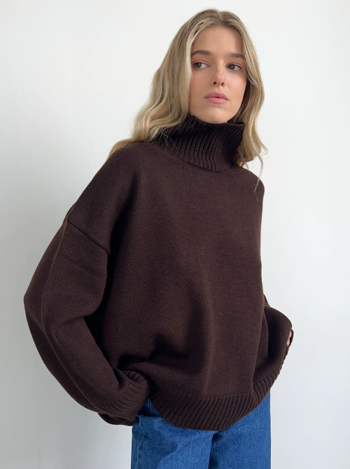 Pull col roulé femme oversize en tricot chaud – plusieurs couleurs automne-hiver