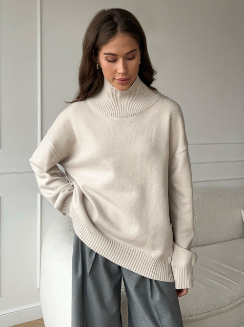 Pull col roulé femme oversize en tricot chaud – plusieurs couleurs automne-hiver