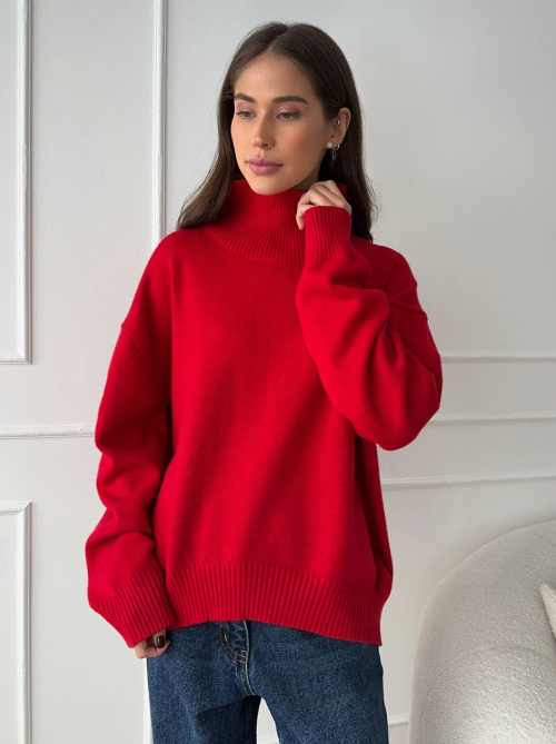 Pull col roulé femme oversize en tricot chaud – plusieurs couleurs automne-hiver
