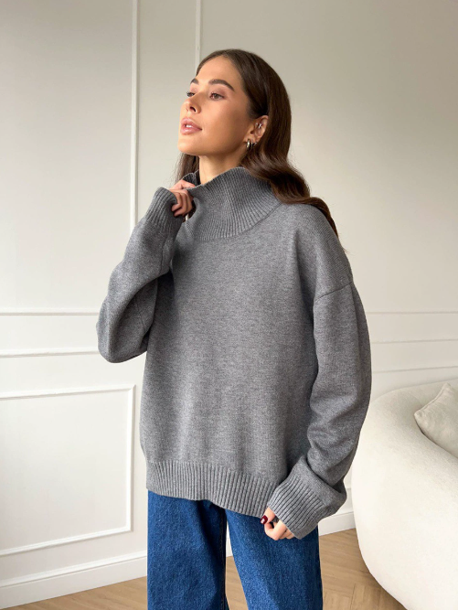Pull col roulé femme oversize en tricot chaud – plusieurs couleurs automne-hiver