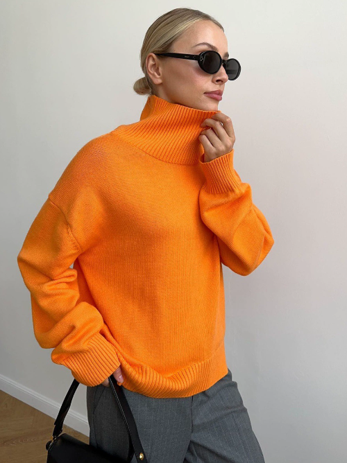 Pull col roulé femme oversize en tricot chaud – plusieurs couleurs automne-hiver