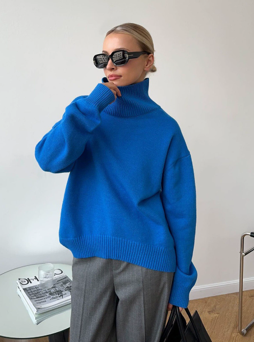 Pull col roulé femme oversize en tricot chaud – plusieurs couleurs automne-hiver