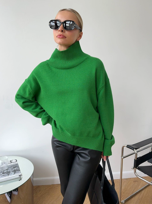 Pull col roulé femme oversize en tricot chaud – plusieurs couleurs automne-hiver