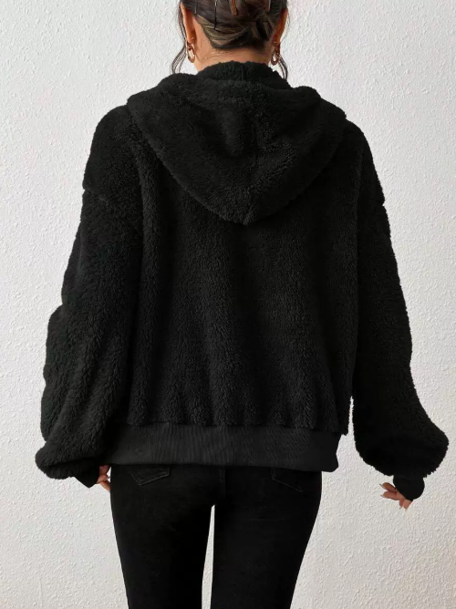 Veste Cardigan À Capuche Zippée En Peluche Pour Femmes – Couche Chaude Automne/Hiver
