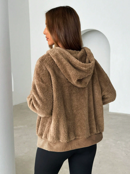 Veste Cardigan À Capuche Zippée En Peluche Pour Femmes – Couche Chaude Automne/Hiver