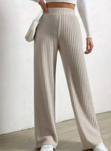 Pantalon En Maille Côtelée À Jambes Larges Pour Femmes – Style Confort Automne/Hiver