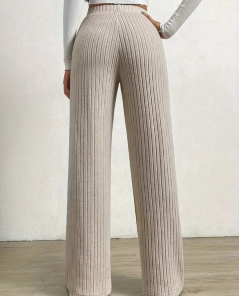 Pantalon En Maille Côtelée À Jambes Larges Pour Femmes – Style Confort Automne/Hiver