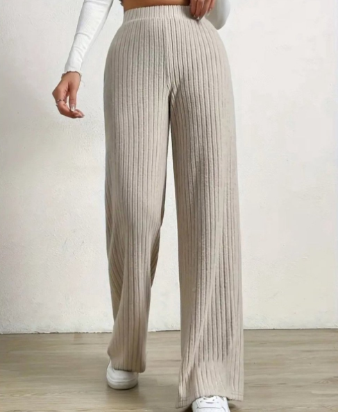 Pantalon En Maille Côtelée À Jambes Larges Pour Femmes – Style Confort Automne/Hiver