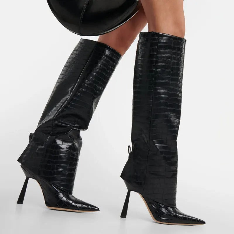 Bottes Hautes Femme Pointues En Cuir – Design Élégant Et Intemporel Pour La Saison Automne Hiver