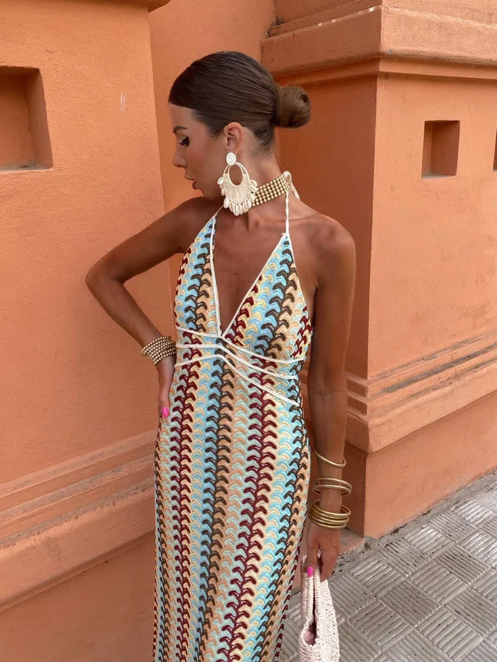 Tribal & Sensuelle – Robe Longue Dos Nu Sable d’Été