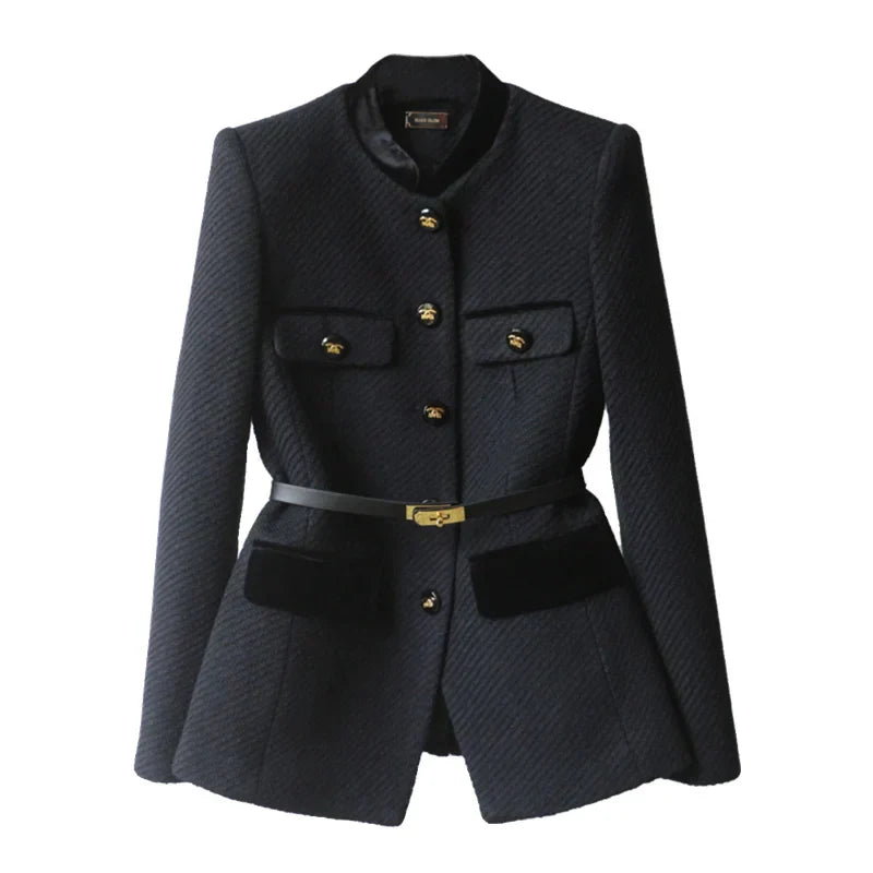 Veste Structurée à Ceinture | Col Officier | Élégance Intemporelle