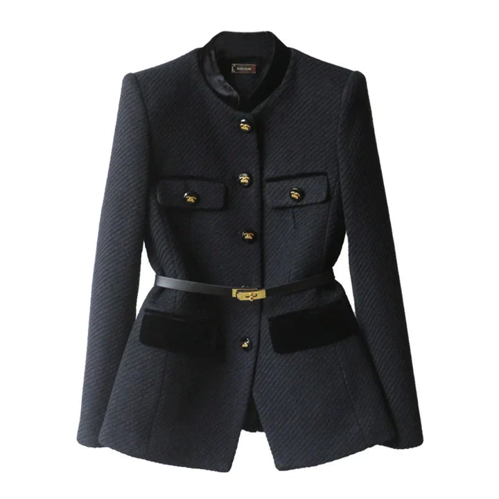 Veste Structurée à Ceinture | Col Officier | Élégance Intemporelle