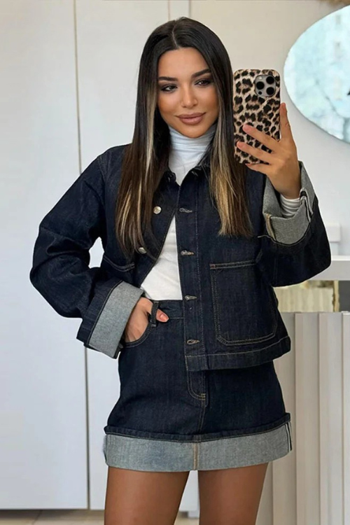 Aurora | Veste en jean courte et jupe taille haute pour femme
