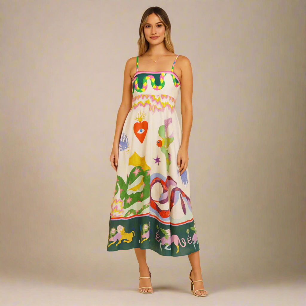 Robe Maxi Riviera – Imprimé Peinture Vivante & Coupe Fluide
