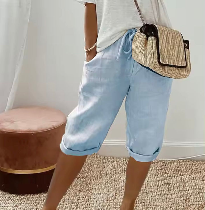 Breezia | Short Bermuda Taille Haute Lin Coupe Ample Casual Été Pour Femme