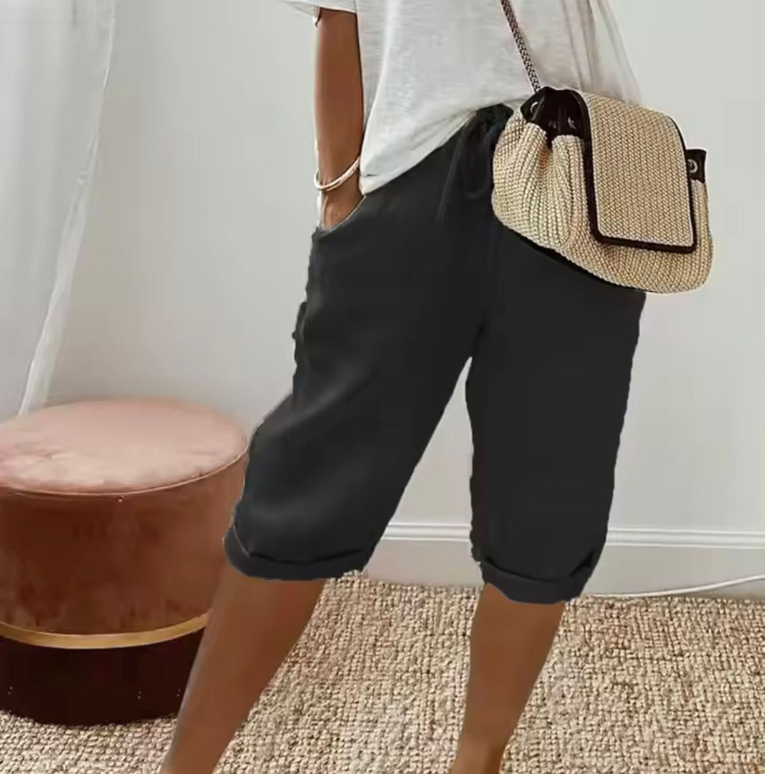Breezia | Short Bermuda Taille Haute Lin Coupe Ample Casual Été Pour Femme