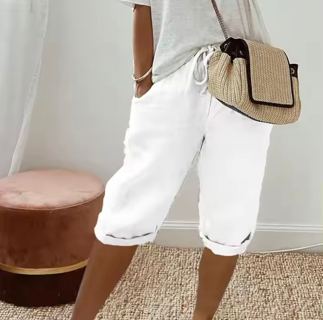 Breezia | Short Bermuda Taille Haute Lin Coupe Ample Casual Été Pour Femme