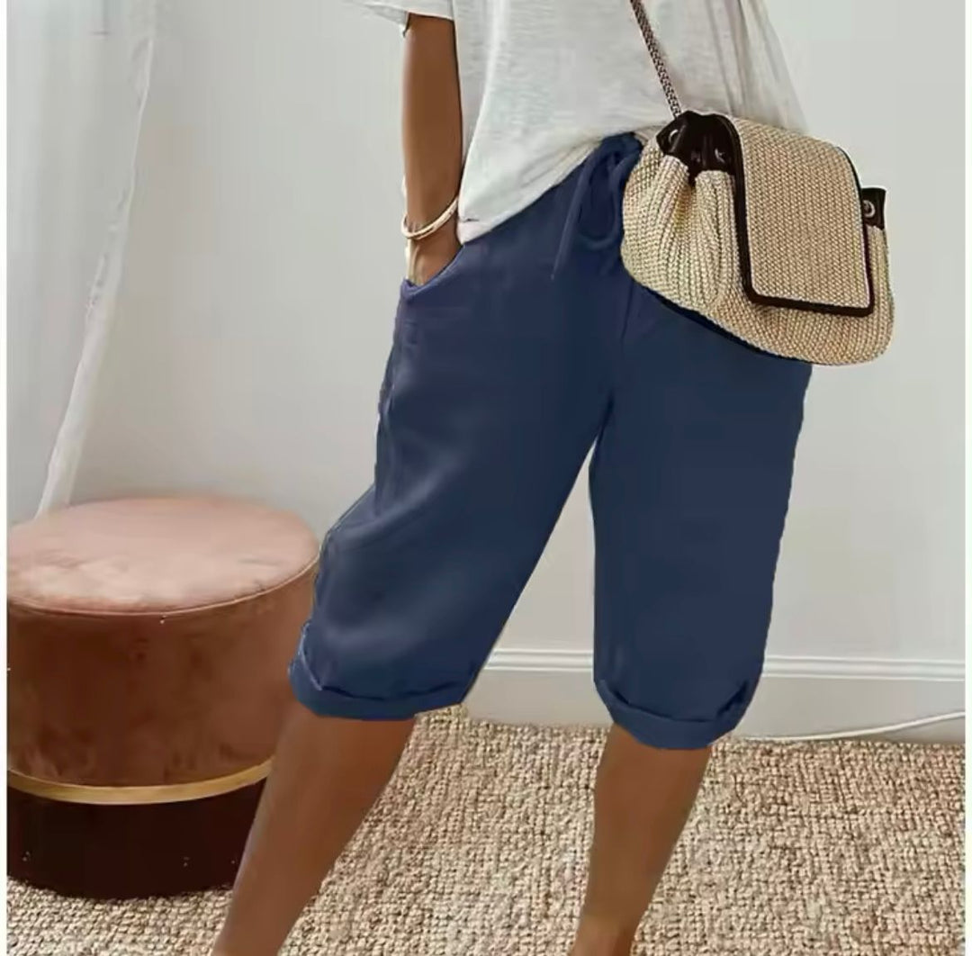 Breezia | Short Bermuda Taille Haute Lin Coupe Ample Casual Été Pour Femme