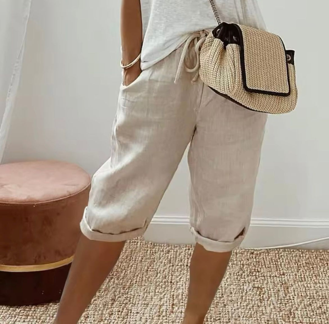 Breezia | Short Bermuda Taille Haute Lin Coupe Ample Casual Été Pour Femme