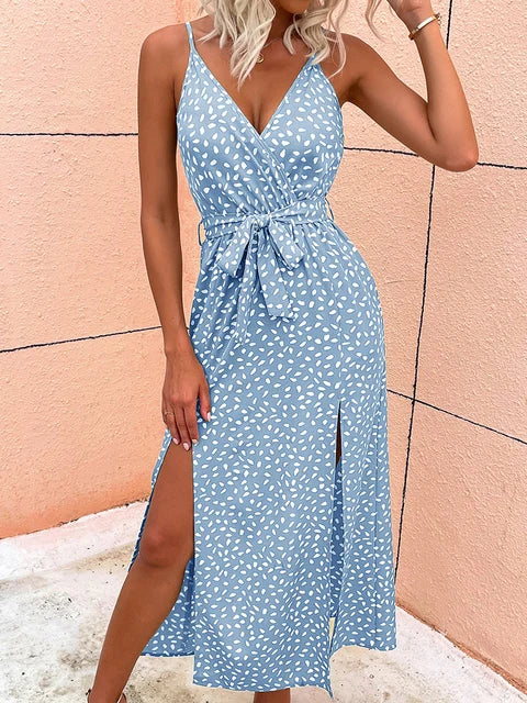 Robe Midi Évasion – Coupe Fluide & Pois Légers d’Été