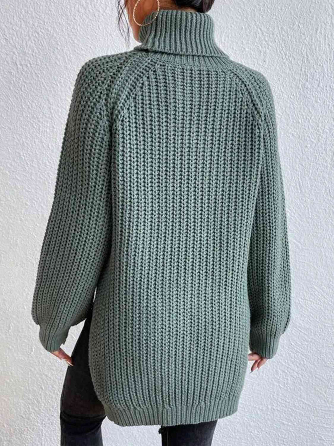 Pull Fendu À Col Roulé En Maille Côtelée Pour Femmes – Tricot Chic Automne/Hiver