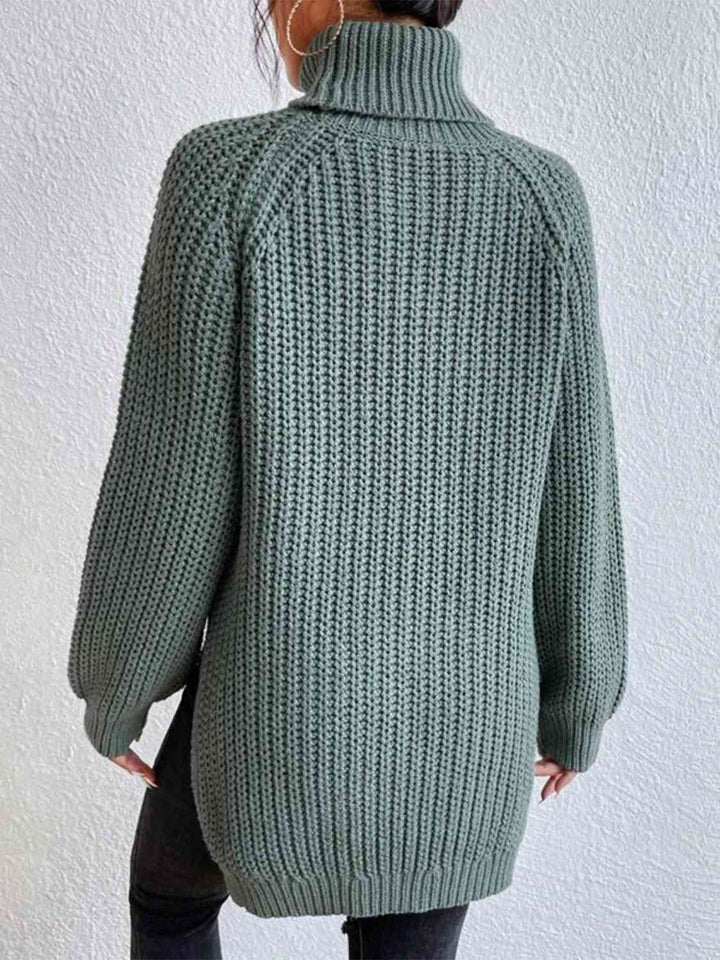 Pull Fendu À Col Roulé En Maille Côtelée Pour Femmes – Tricot Chic Automne/Hiver