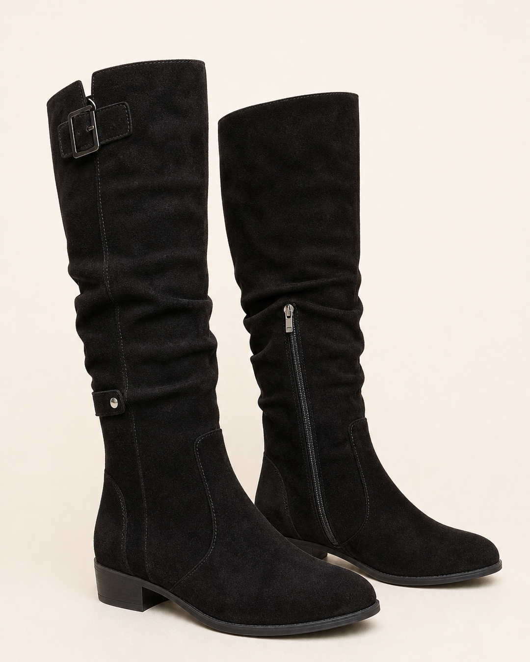 Bottes Mi-Mollet à Petit Talon – Noir/Noir