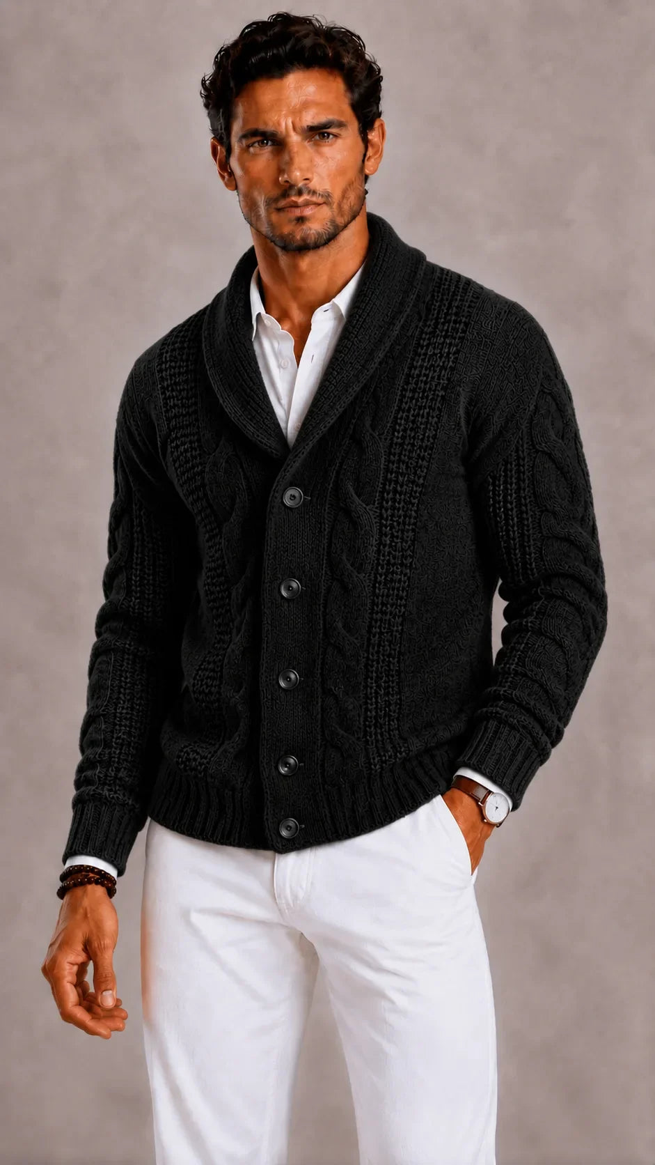 Cardigan à Torsades et Col Châle – Noir
