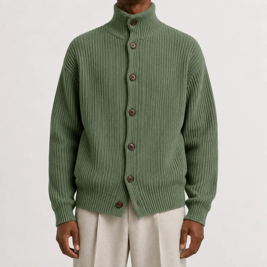Cardigan Homme à Col Montant – Vert Forêt